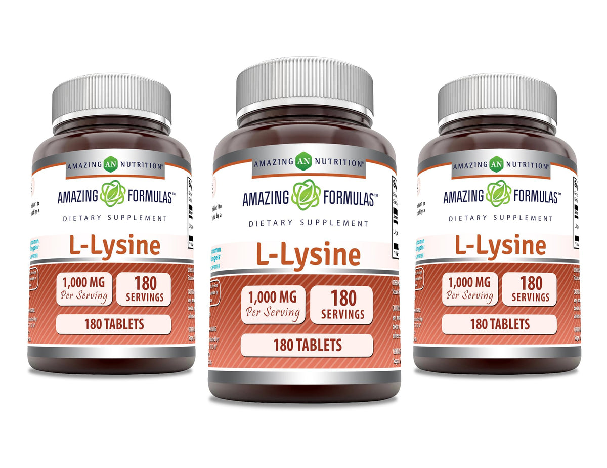 Amazing Nutrition Lysine 1000mg bottle, daily amino acid support.