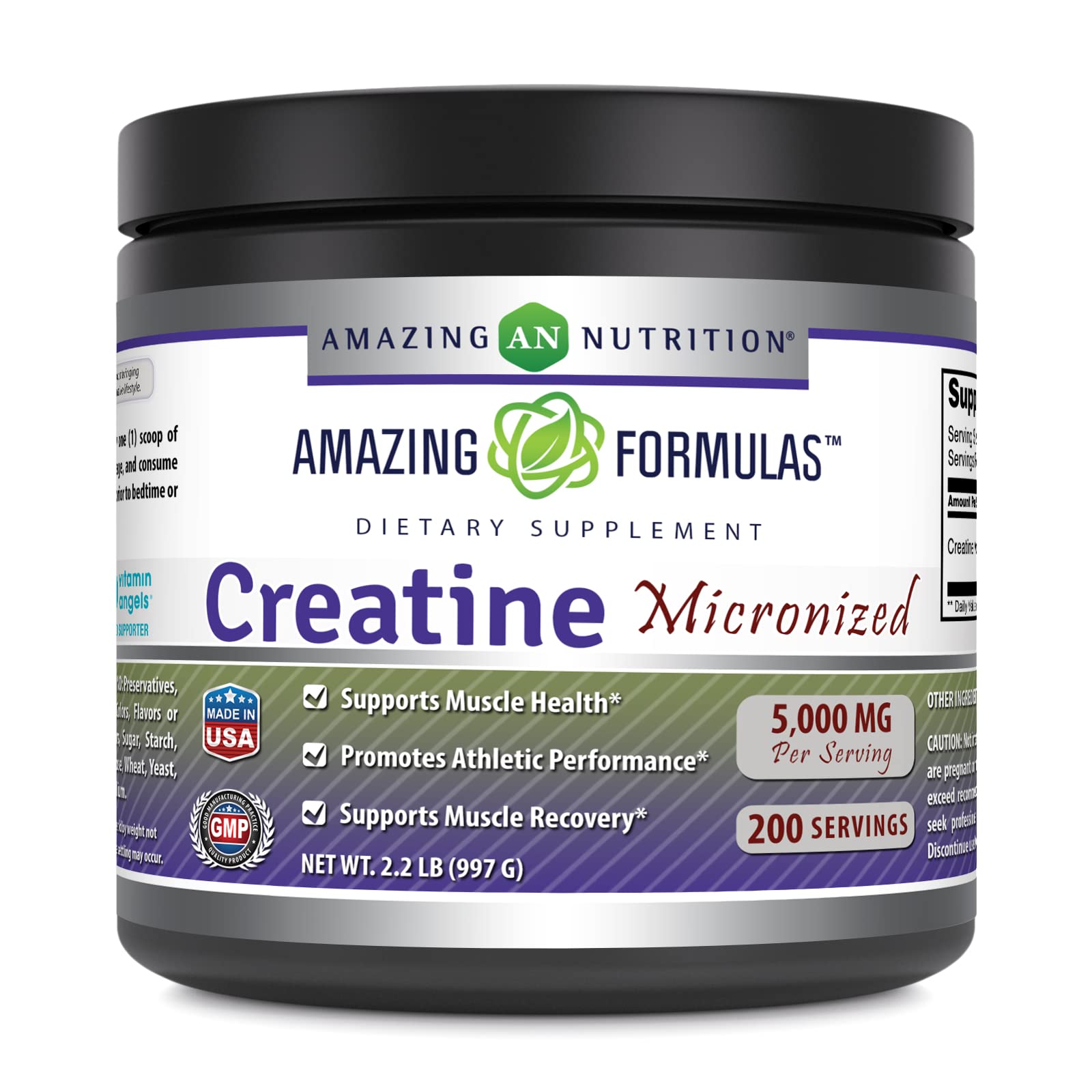 Amazing Nutrition micronized creatine monohydrate powder bottle for easy daily dosing and seamless blends.