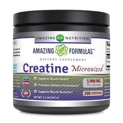 Amazing Nutrition micronized creatine monohydrate powder bottle for easy daily dosing and seamless blends.