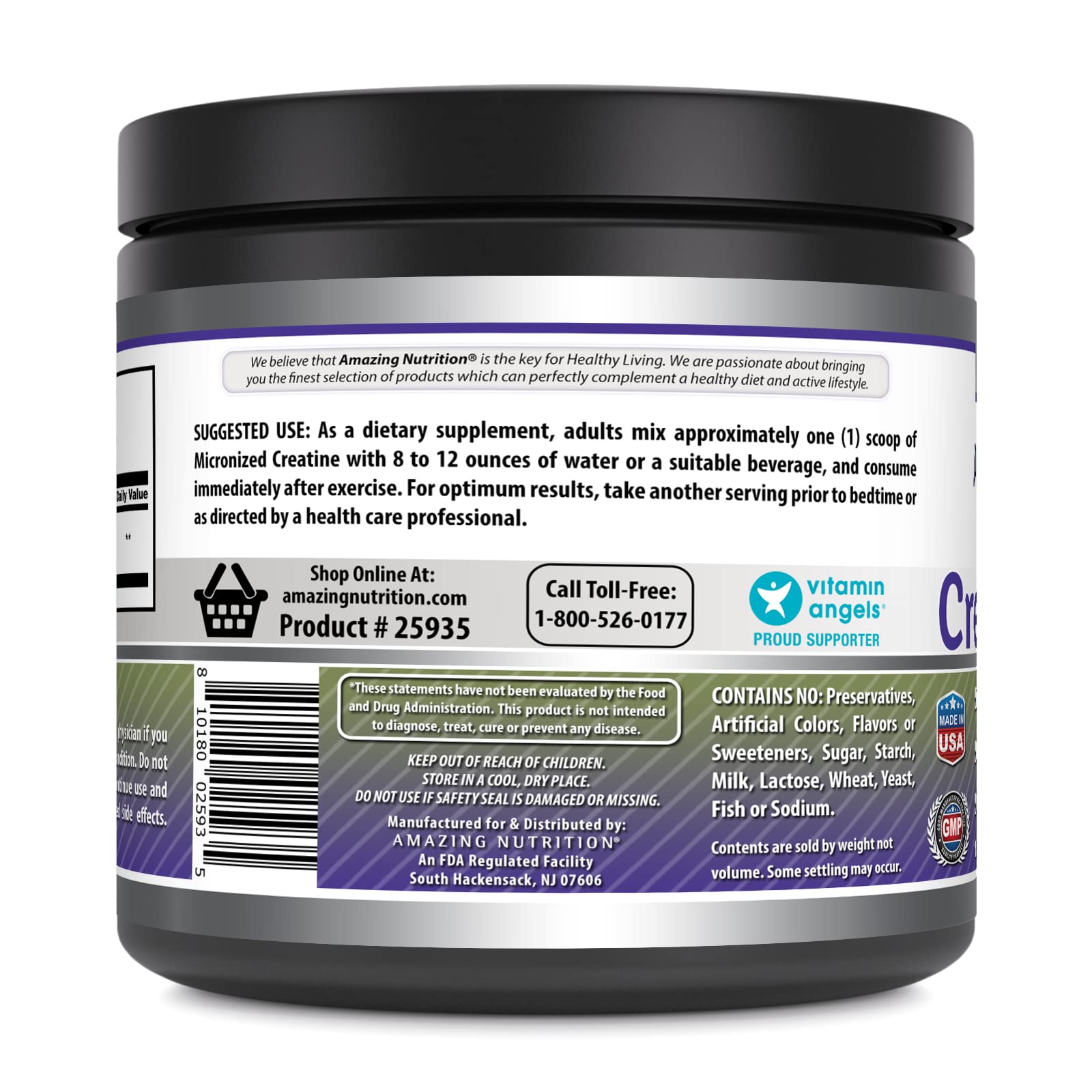 Amazing Nutrition powder label highlights 5000 mg per serving and purity.