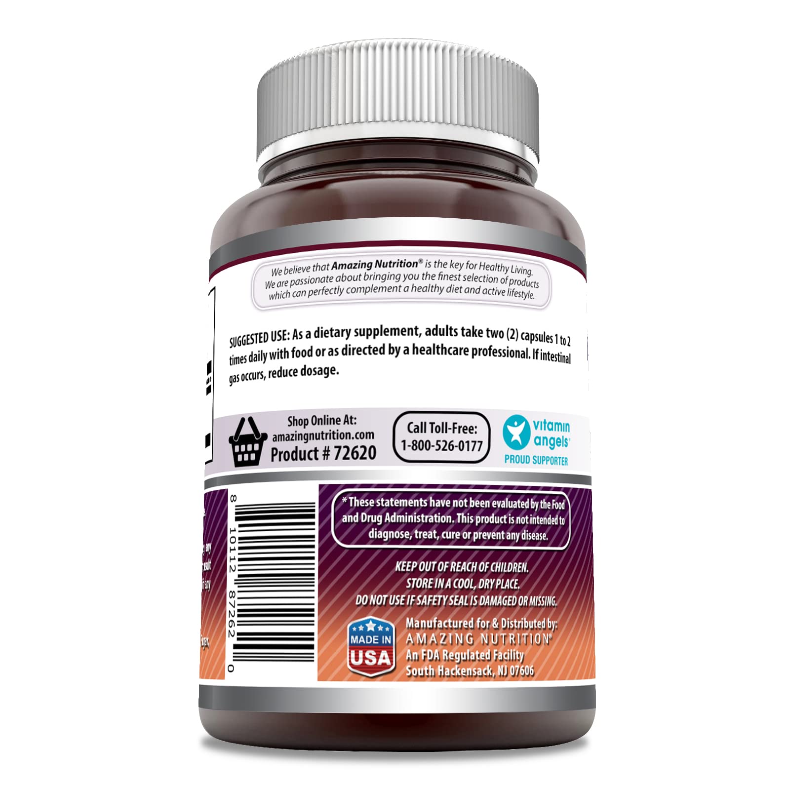 Amazing Nutrition MSM label highlights non-GMO and gluten-free features.