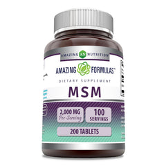 Amazing Nutrition MSM bottle front view showing two-tablet serving