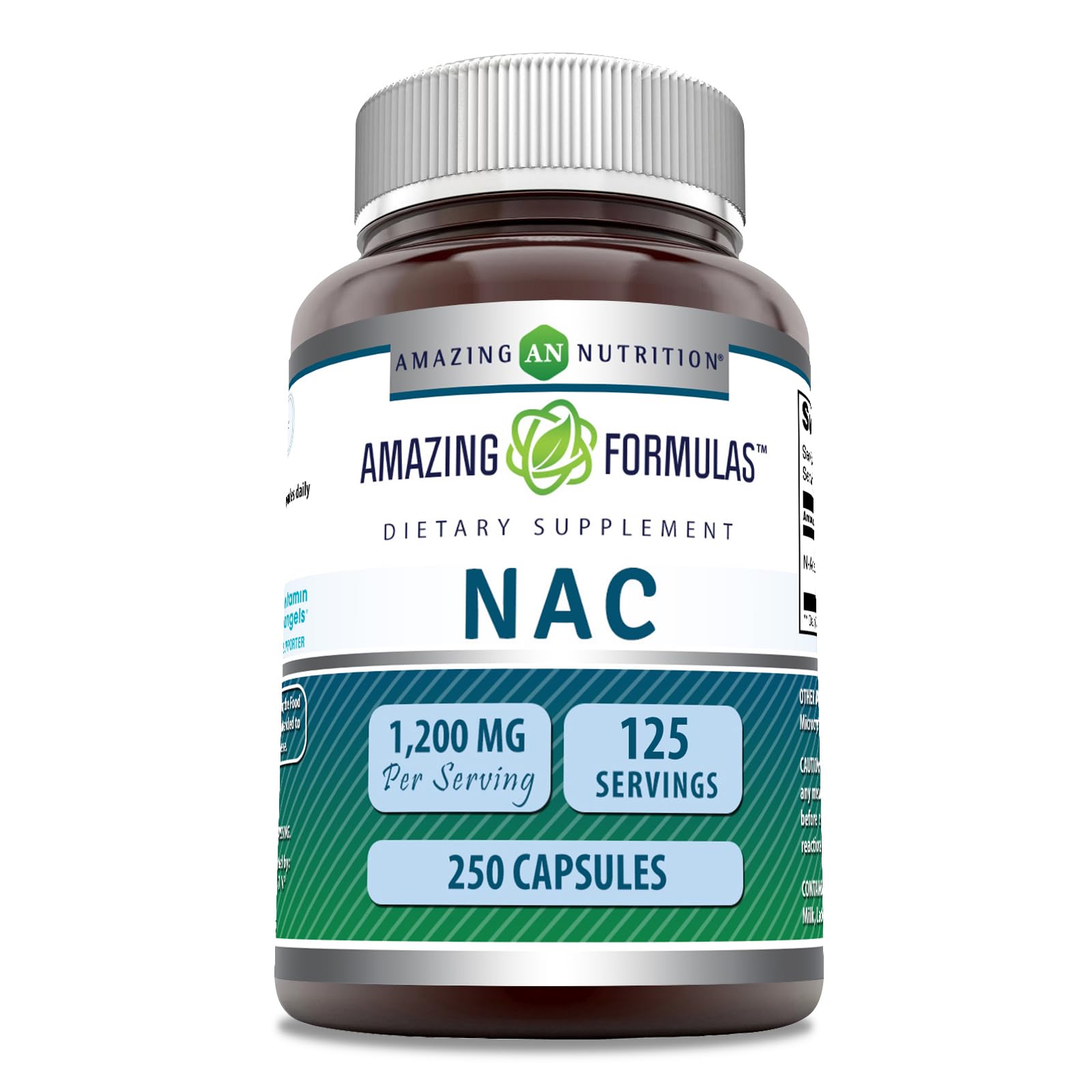 Amazing Nutrition NAC bottle front showing 600 mg per serving, gluten-free.