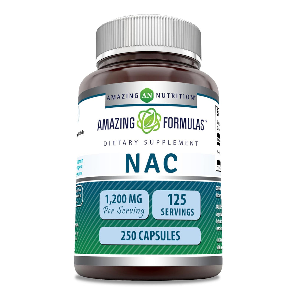 Amazing Nutrition NAC bottle front showing 600 mg per serving, gluten-free.