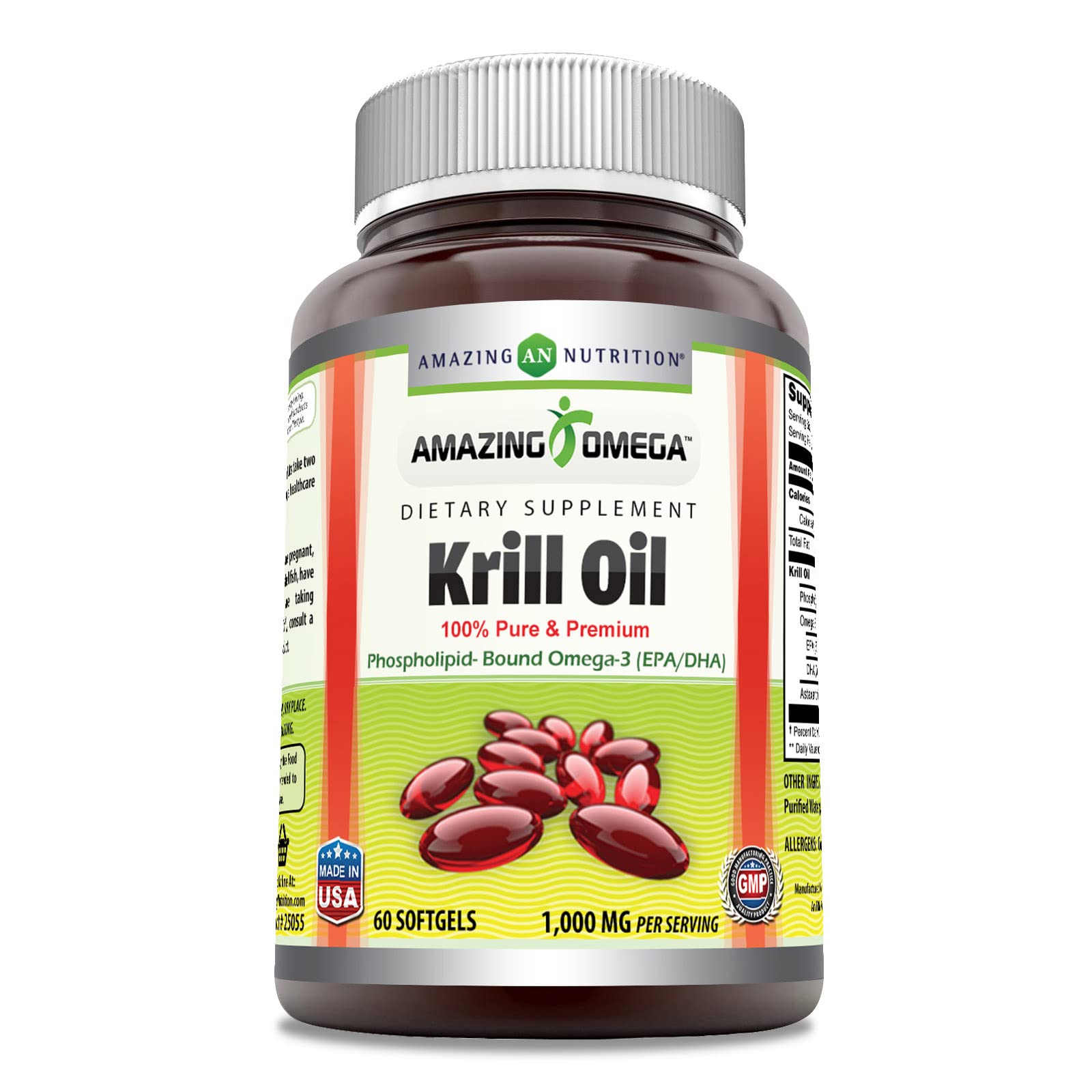 Amazing Nutrition Omega Krill Oil bottle showing EPA and DHA on label for daily omega-3 intake