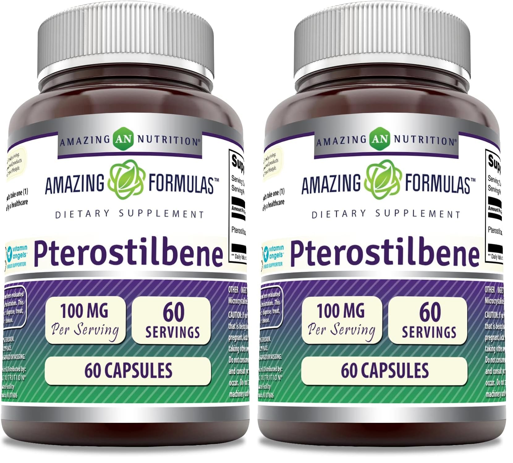 Amazing Nutrition Pterostilbene bottle showing 100 mg serving for daily vitality