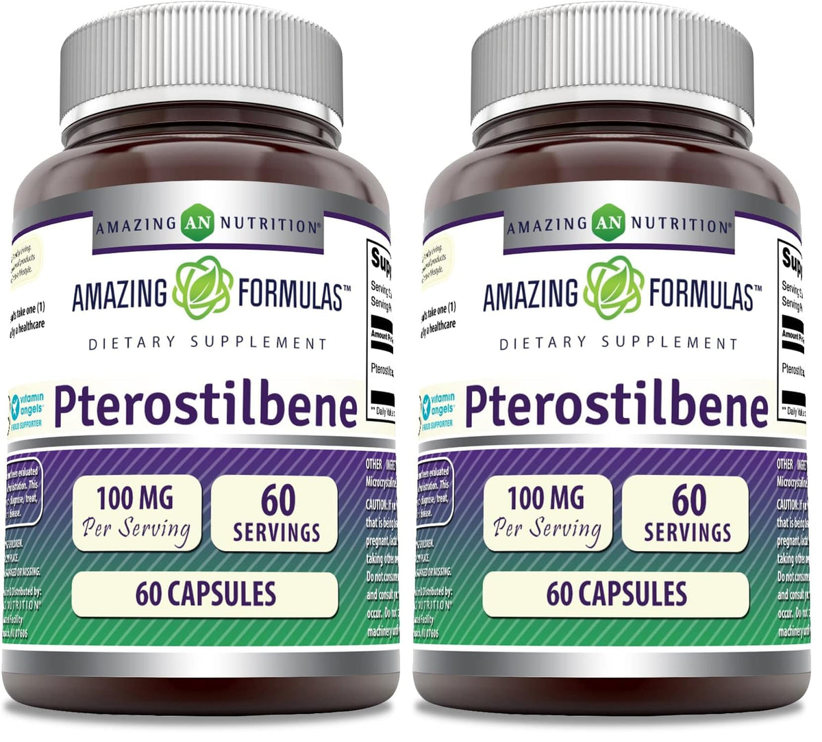 Amazing Nutrition Pterostilbene bottle showing 100 mg serving for daily vitality