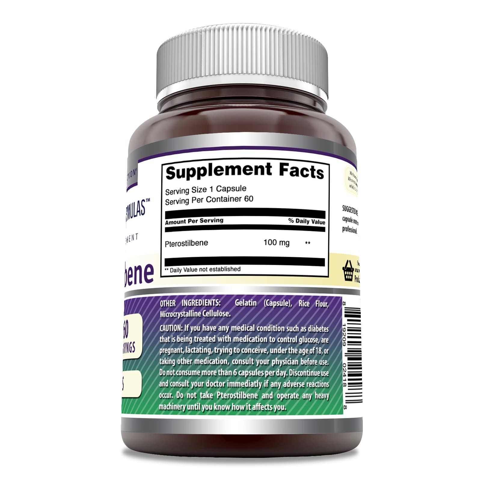 Amazing Nutrition Pterostilbene non-GMO gluten-free label for clean ingredients