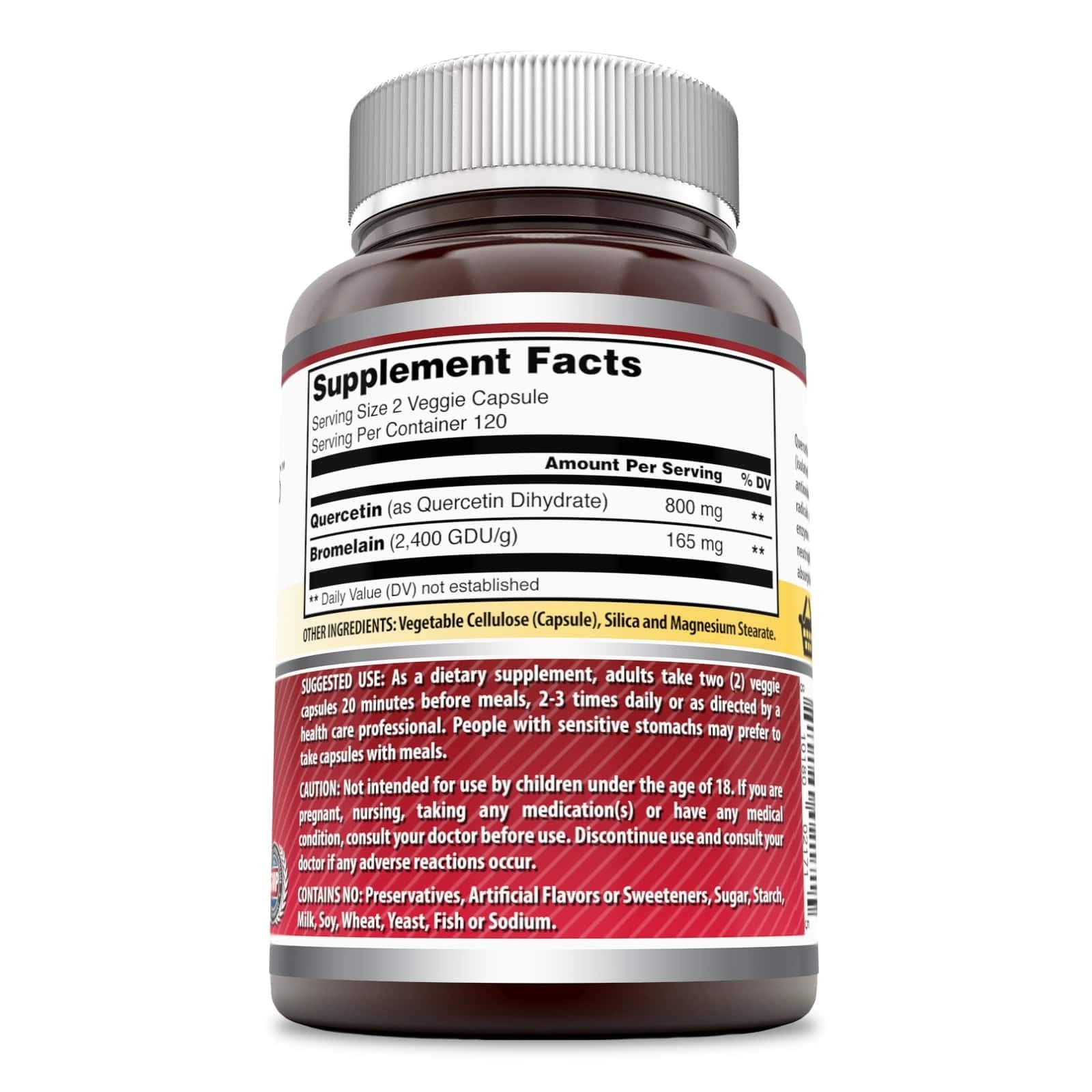 Amazing Nutrition Quercetin 800 mg with Bromelain 165 mg capsules close-up highlighting texture and antioxidant potential
