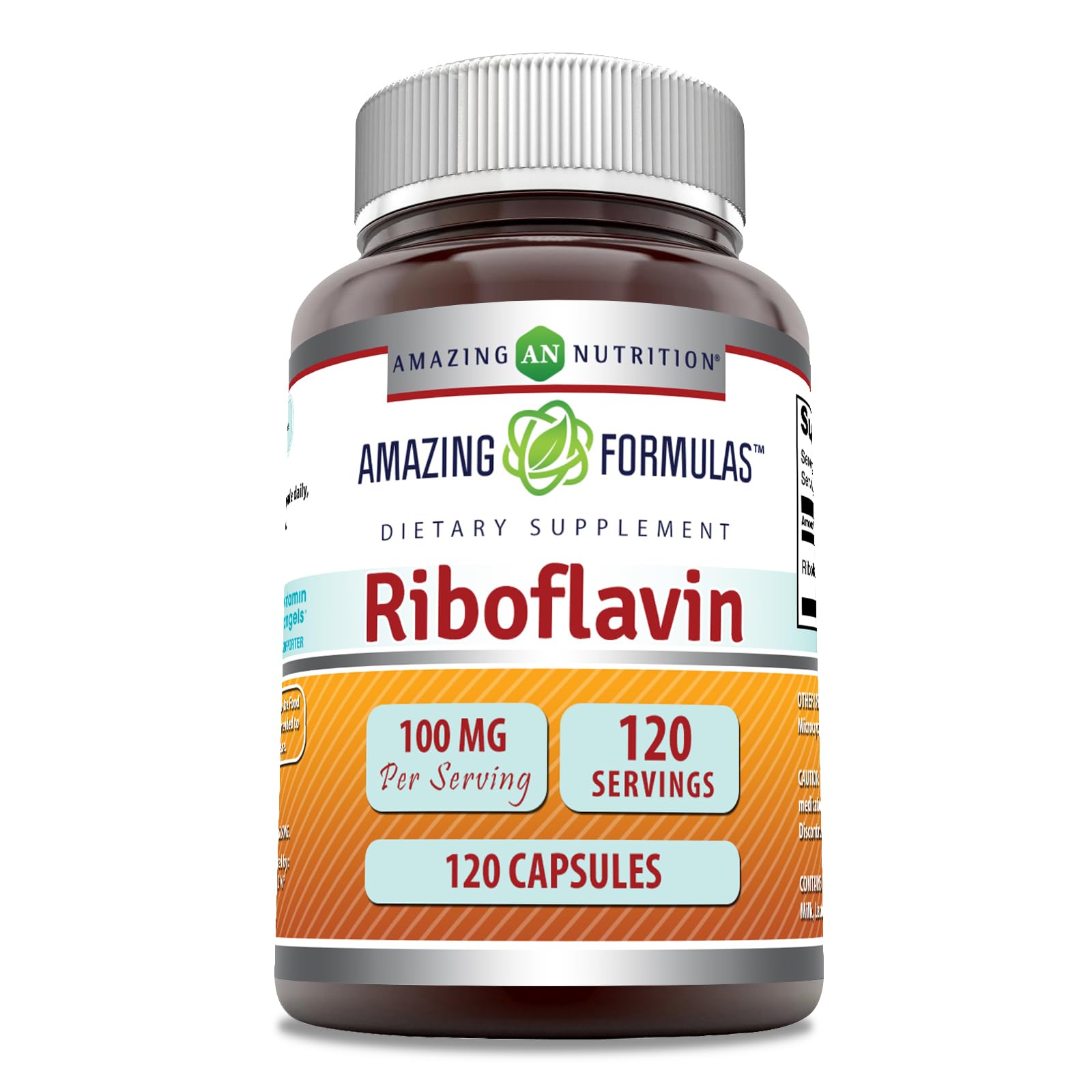 Amazing Nutrition riboflavin bottle with 100 mg per serving for daily support.