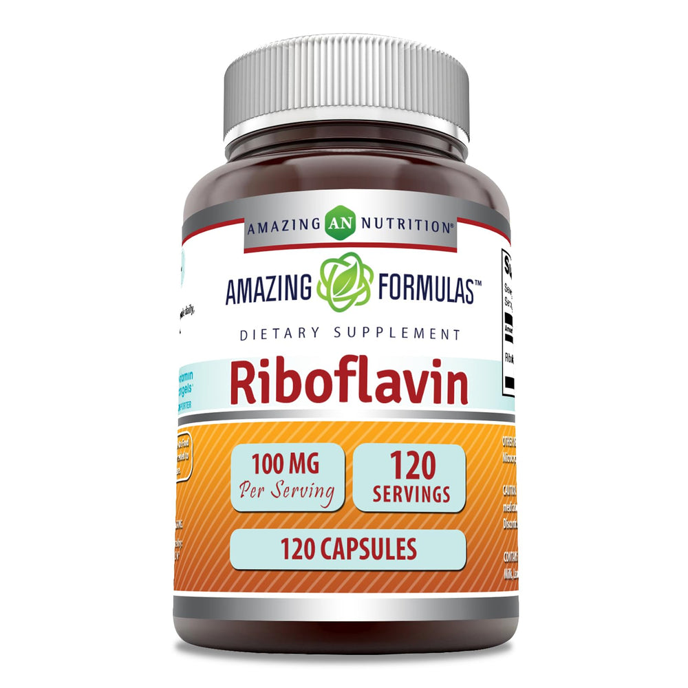 Amazing Nutrition riboflavin bottle with 100 mg per serving for daily support.