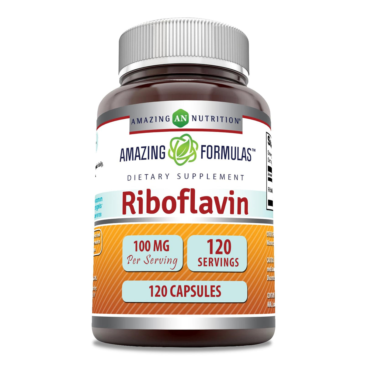 Amazing Nutrition riboflavin bottle with 100 mg per serving for daily support.