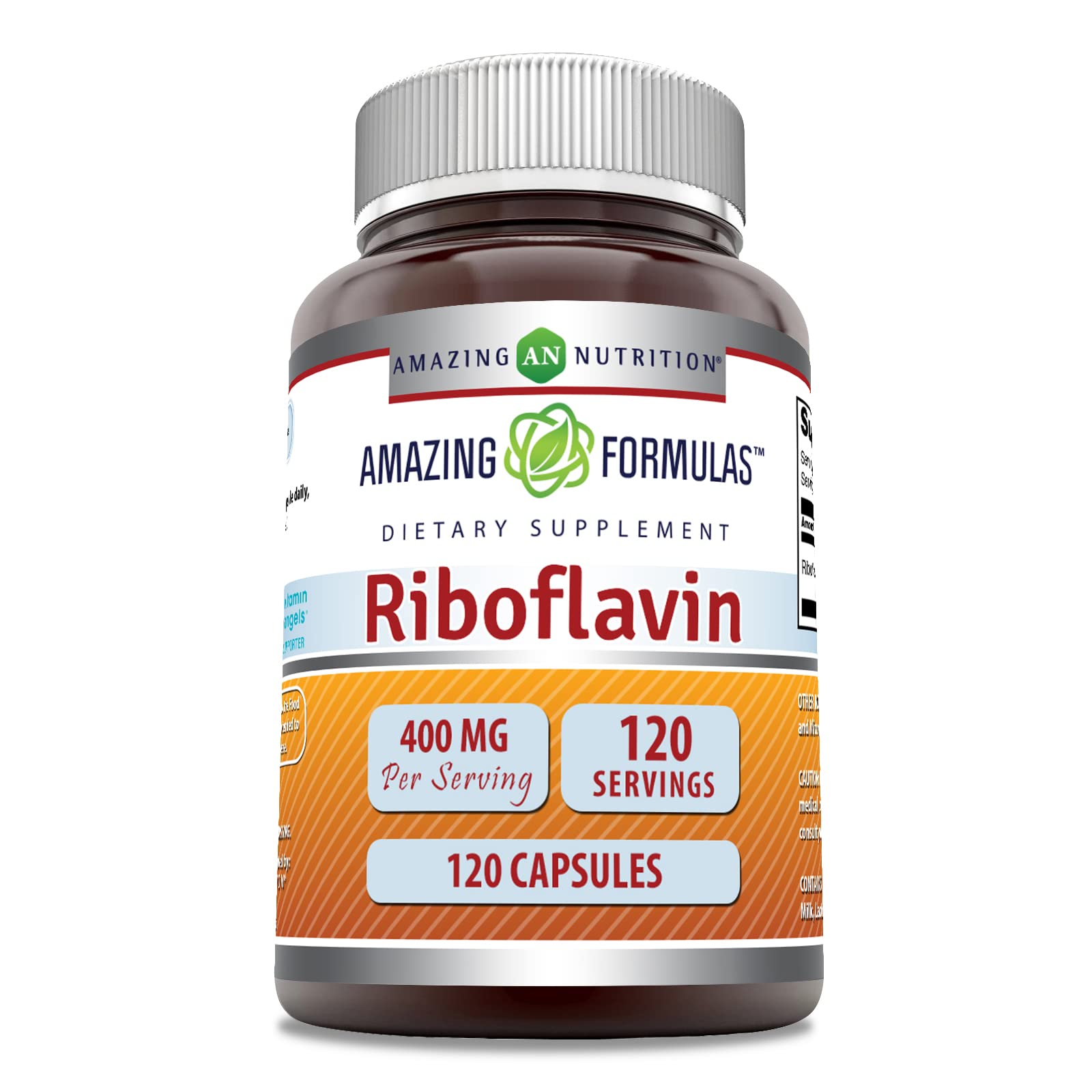 Amazing Nutrition Riboflavin 400mg bottle supports daily energy metabolism.