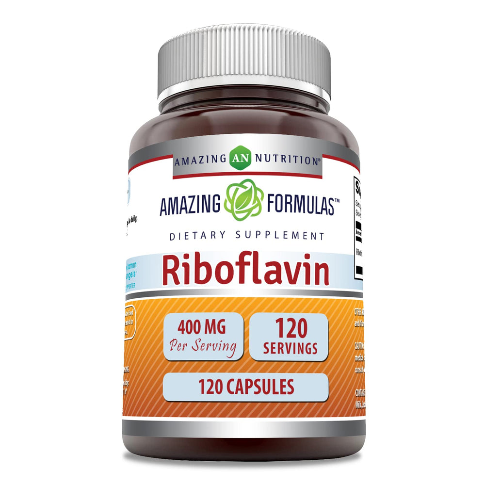 Amazing Nutrition Riboflavin 400mg bottle supports daily energy metabolism.