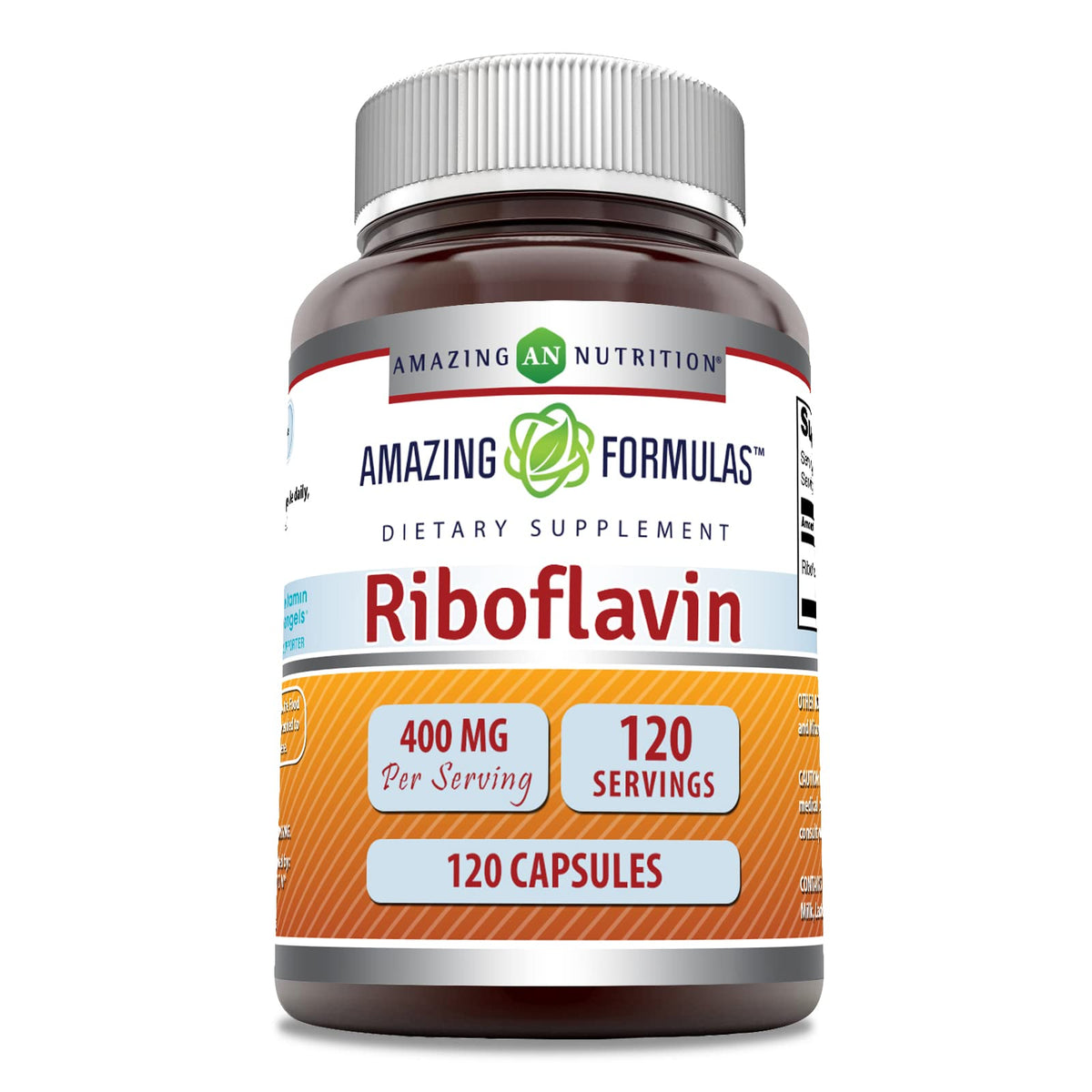 Amazing Nutrition Riboflavin 400mg bottle supports daily energy metabolism.