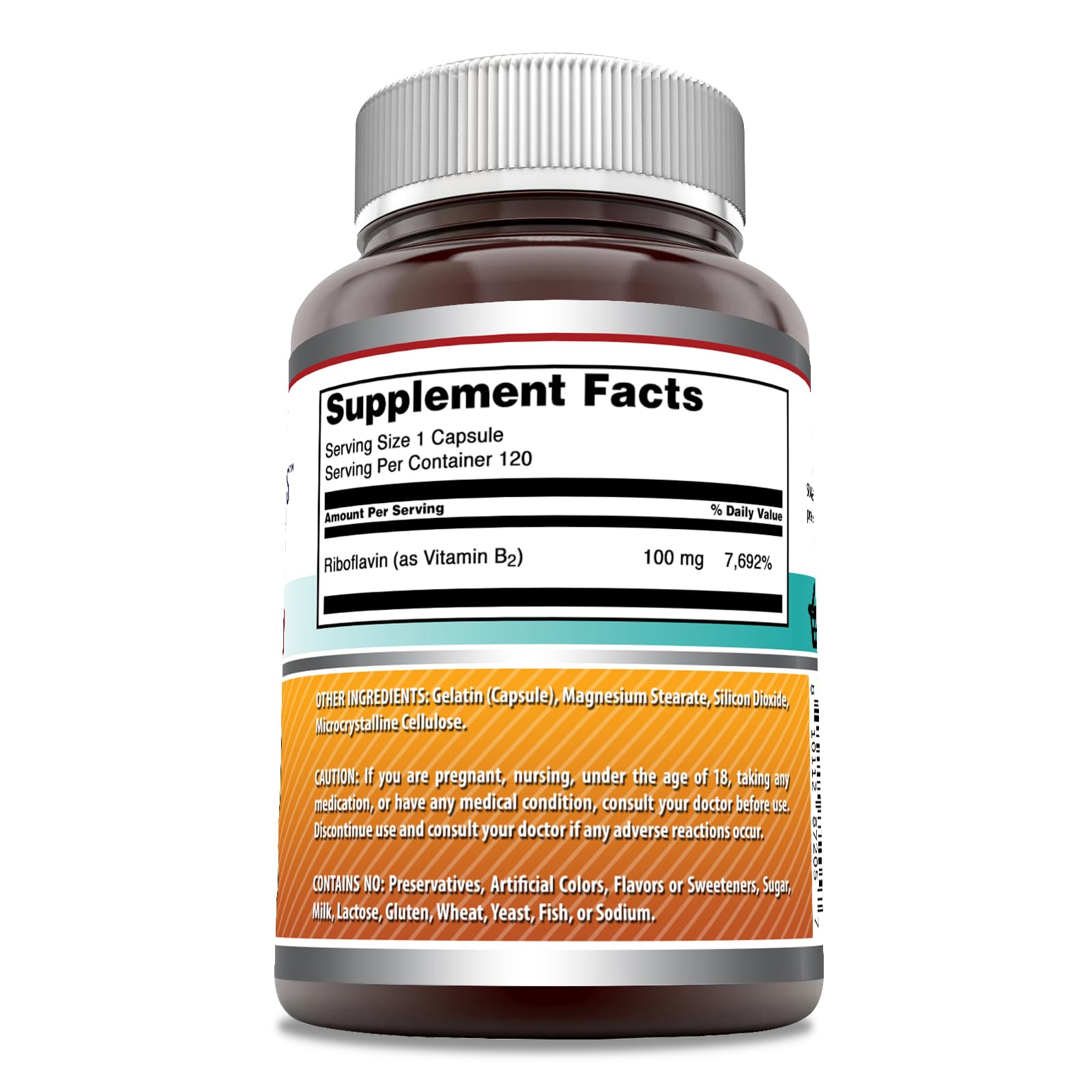 Amazing Nutrition riboflavin label highlights Non-GMO and gluten-free features.