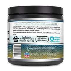 Amazing Nutrition Taurine powder label close-up highlighting GMP quality.