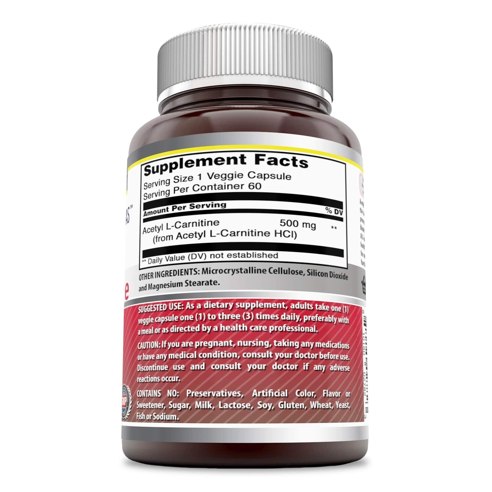 Label close-up highlighting non-GMO and gluten-free veggie capsules from Amazing Nutrition