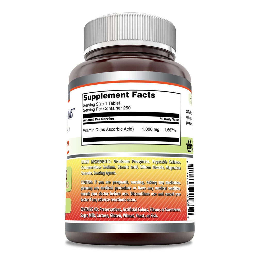 Amazing Nutrition Vitamin C 1000 mg tablet close-up shows easy-to-swallow coating.