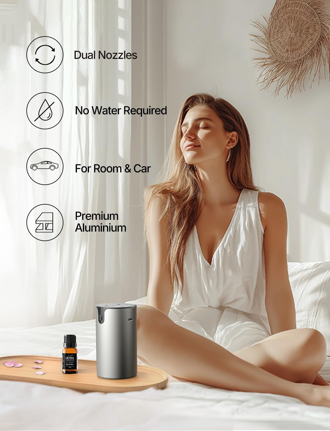 Amazing Flower diffuser car-friendly size fits standard cup holders for on-the-go aromatherapy.