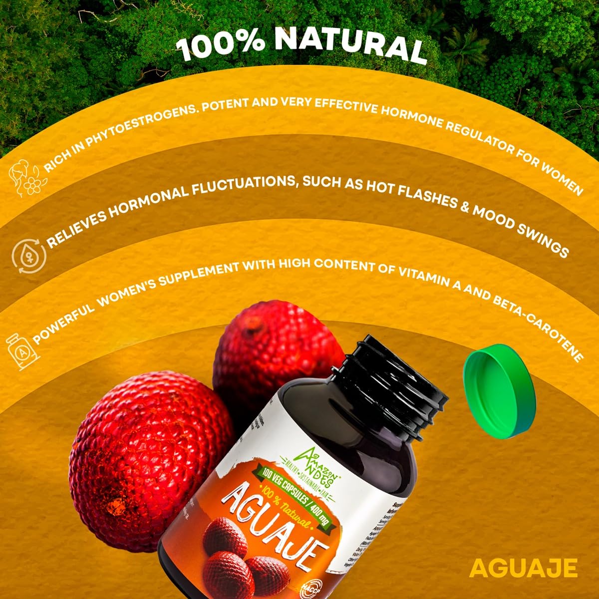 Aguaje label details from Amazon Andes, non-GMO and kosher certified.