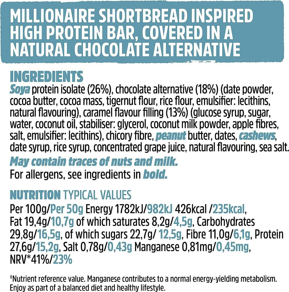 AmazValue Trek High Protein Millionaire Shortbread gluten-free label for inclusive snacking.