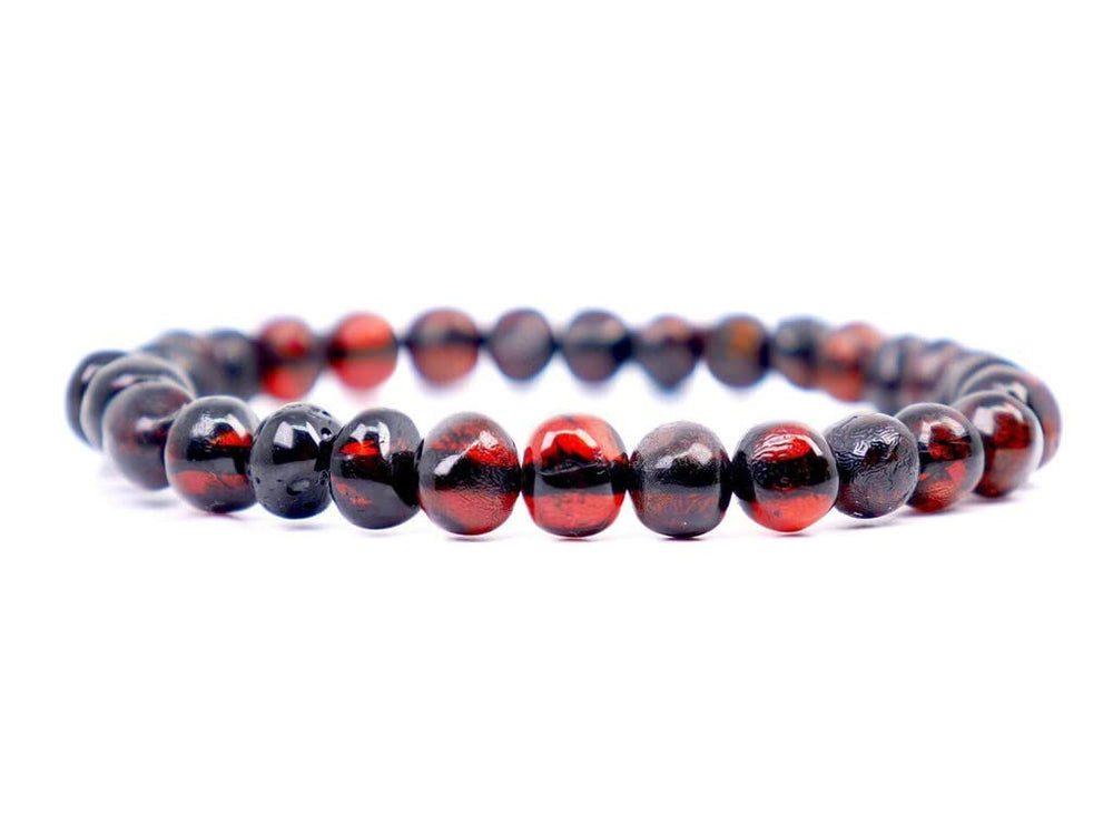 Amber Touch Baltic Amber bracelet on elastic band, cherry color, genuine Baltic amber for daily wear.