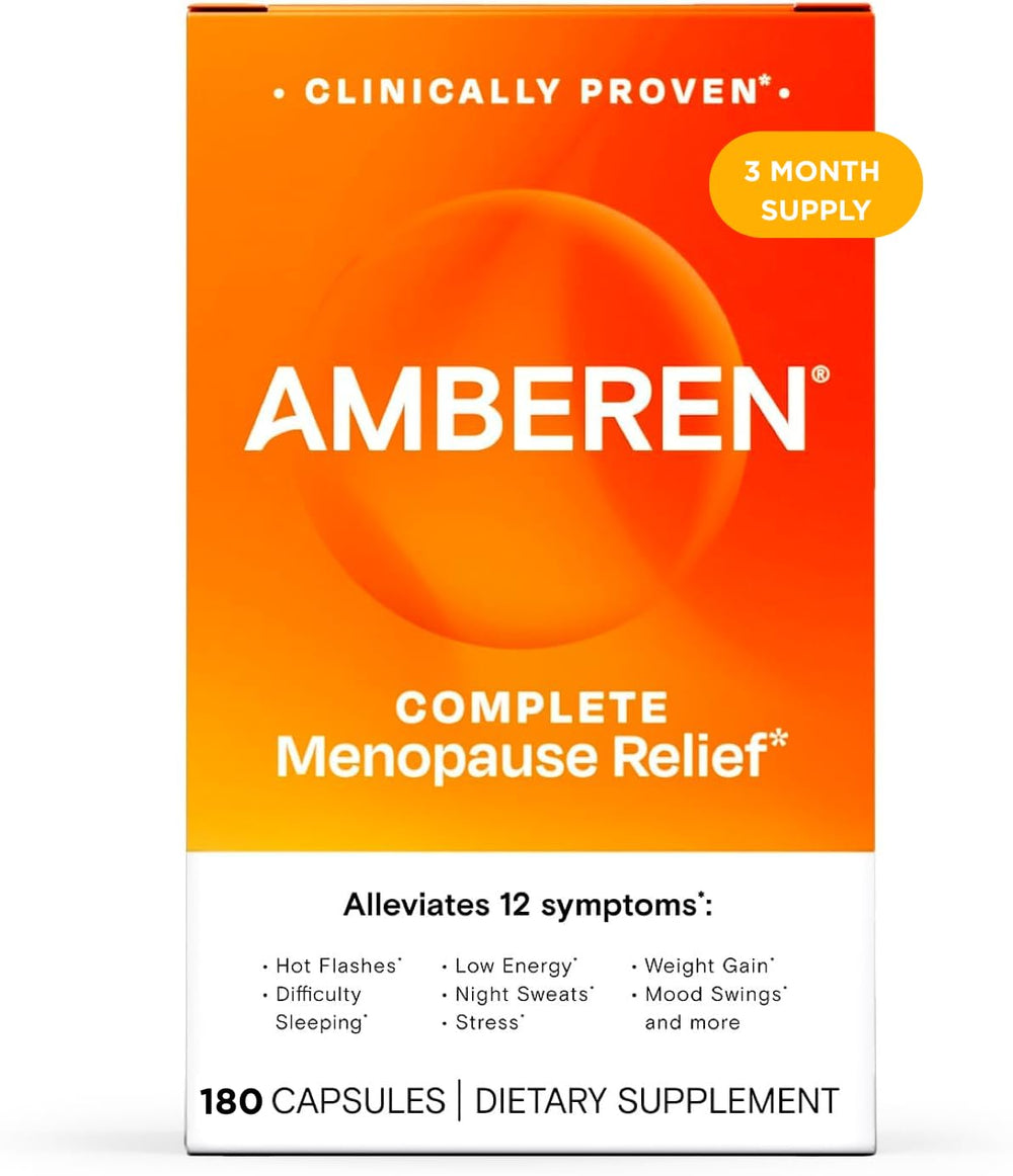 Amberen bottle front with 180 capsules for menopause support.