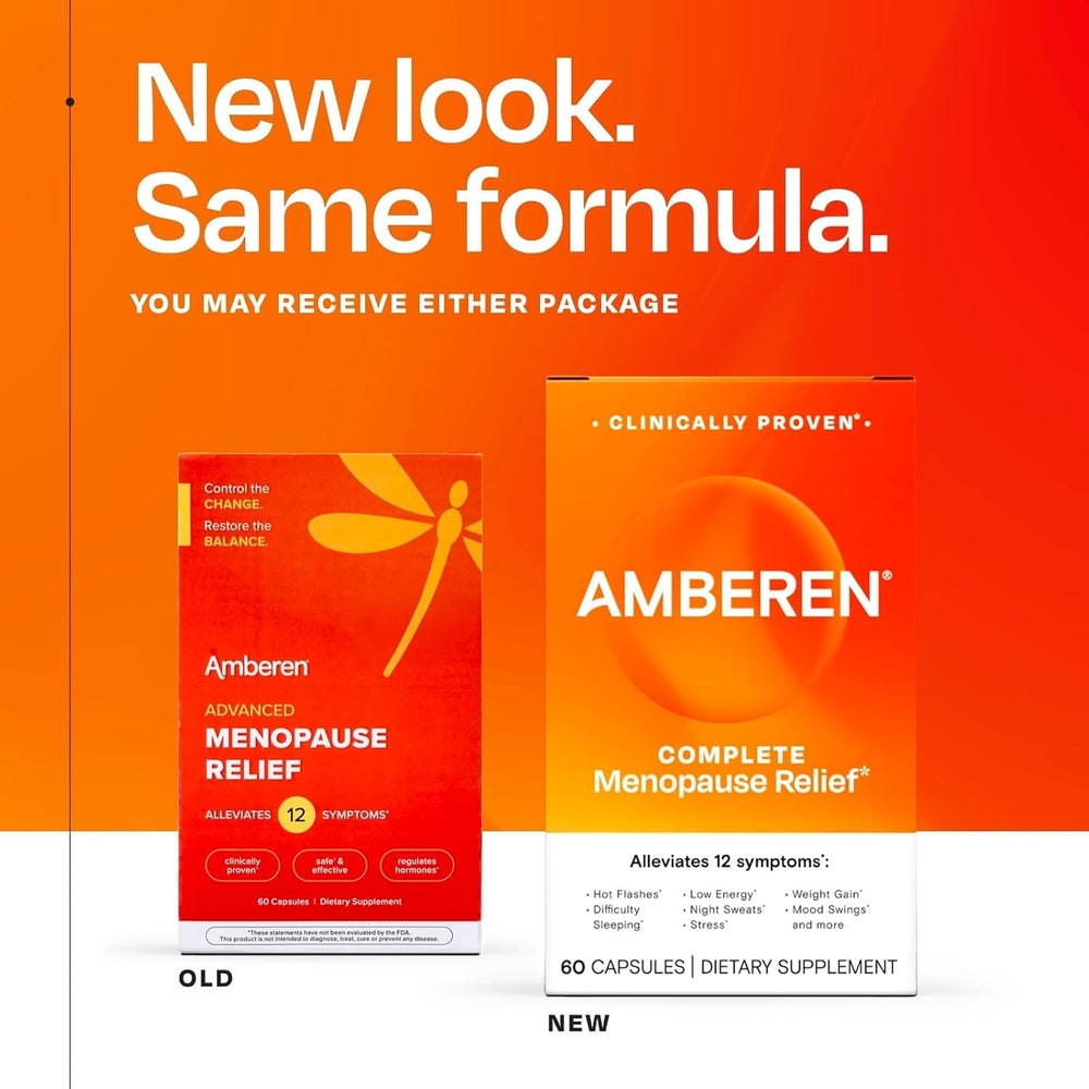 Amberen menopause bottle closeup reveals capsule texture and easy intake.