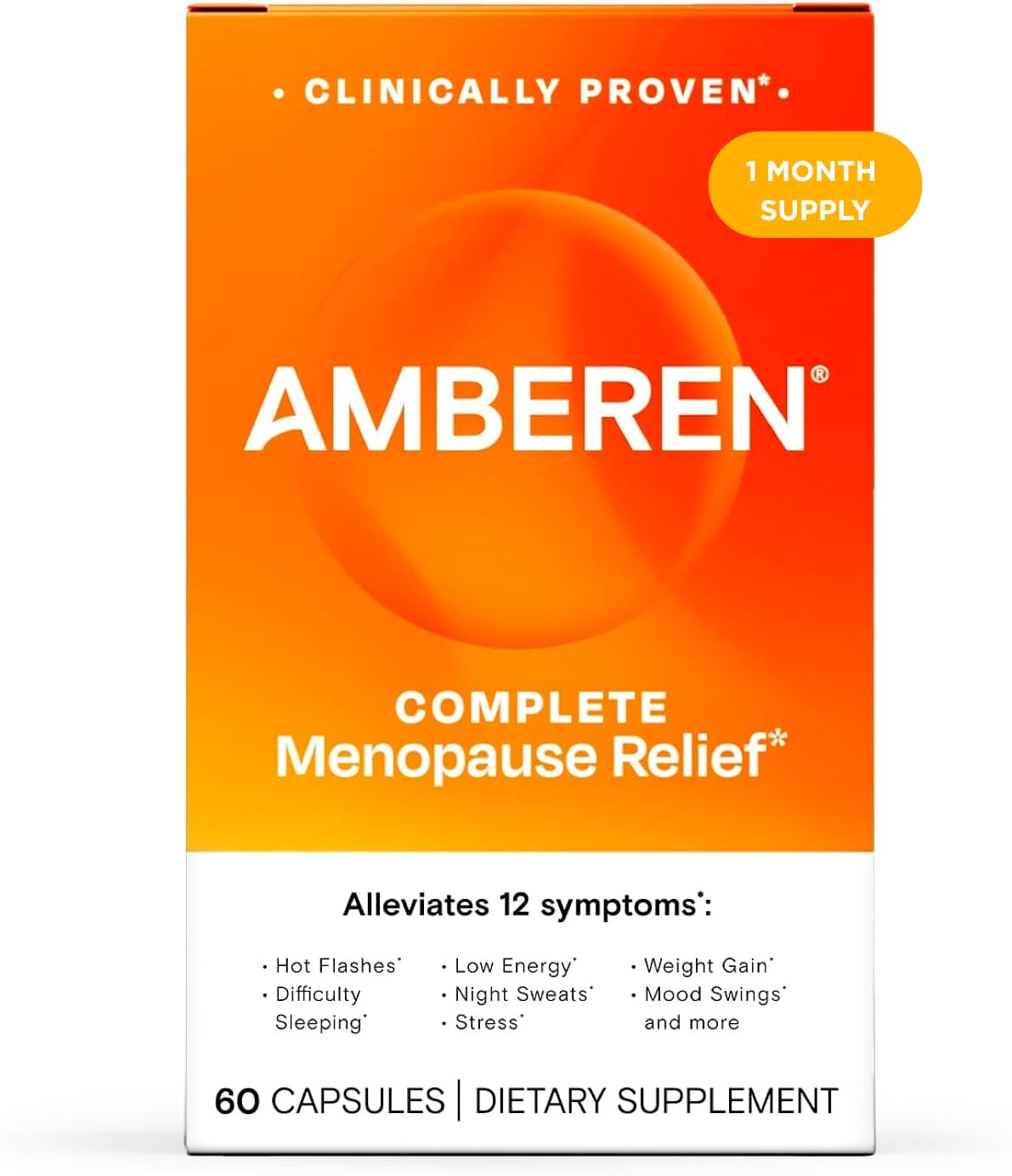 Amberen menopause bottle front for daily balance support and easy access.