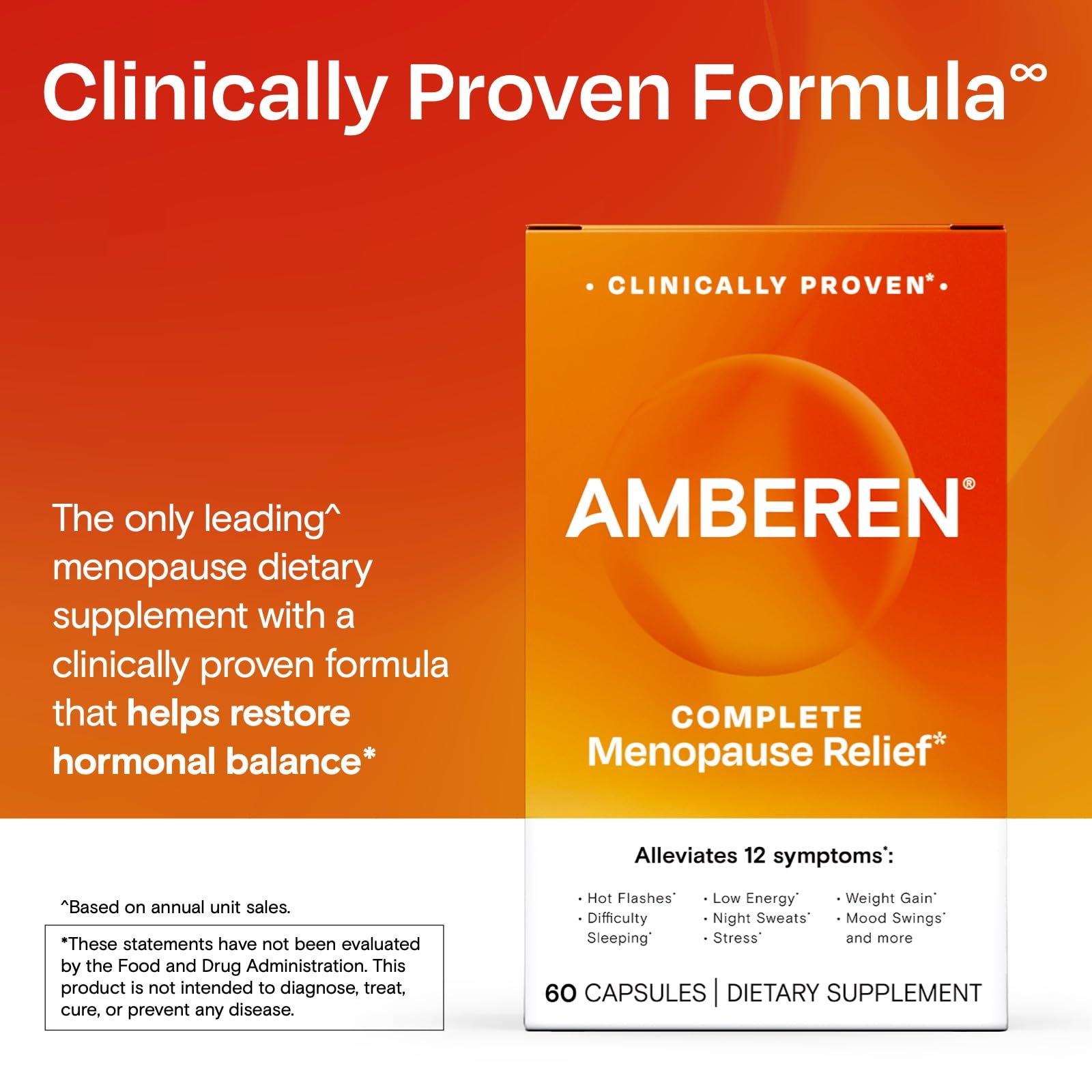 Amberen box packaging emphasizes a drug-free, hormone-free formulation.
