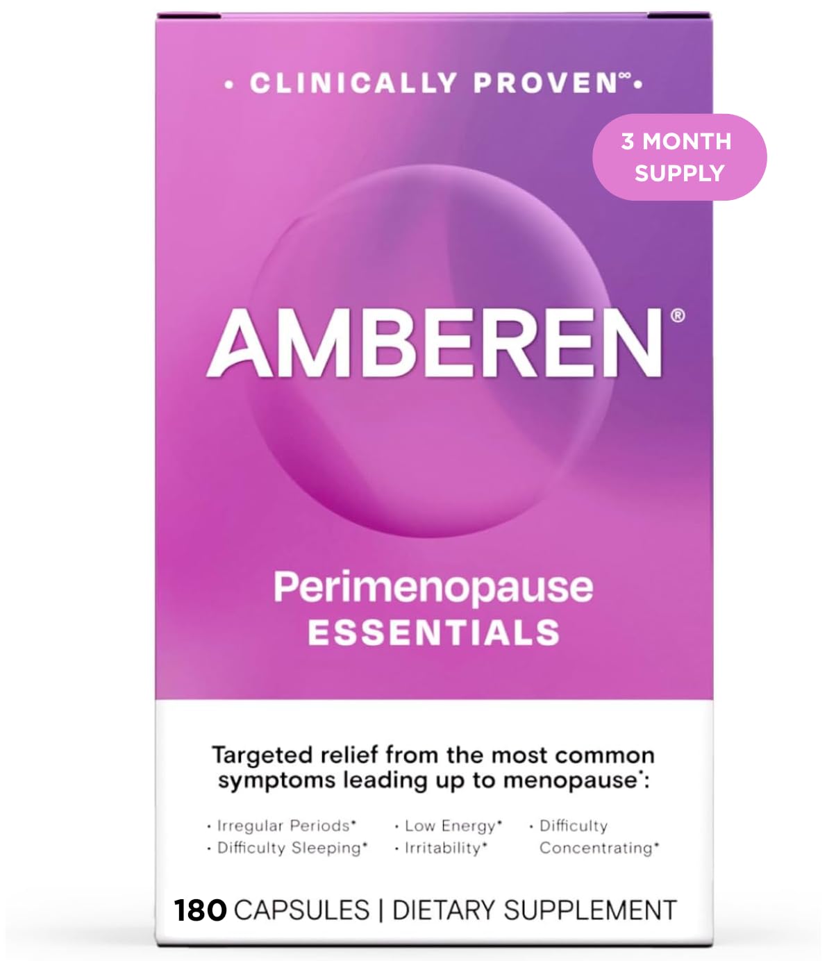 Amberen Perimenopause bottle front showing a drug-free balance option