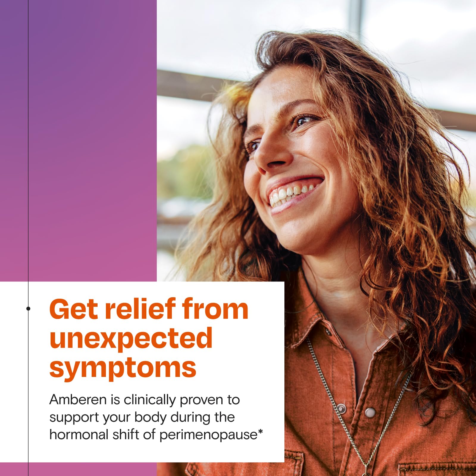 Amberen Perimenopause box packaging emphasizing drug-free non-hormonal approach
