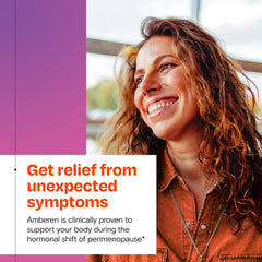 Amberen Perimenopause box packaging emphasizing drug-free non-hormonal approach