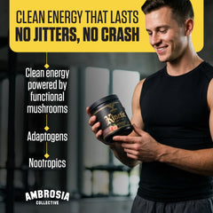 Ambrosia Kinetic ingredients-label highlights mushrooms and nootropics for focus.