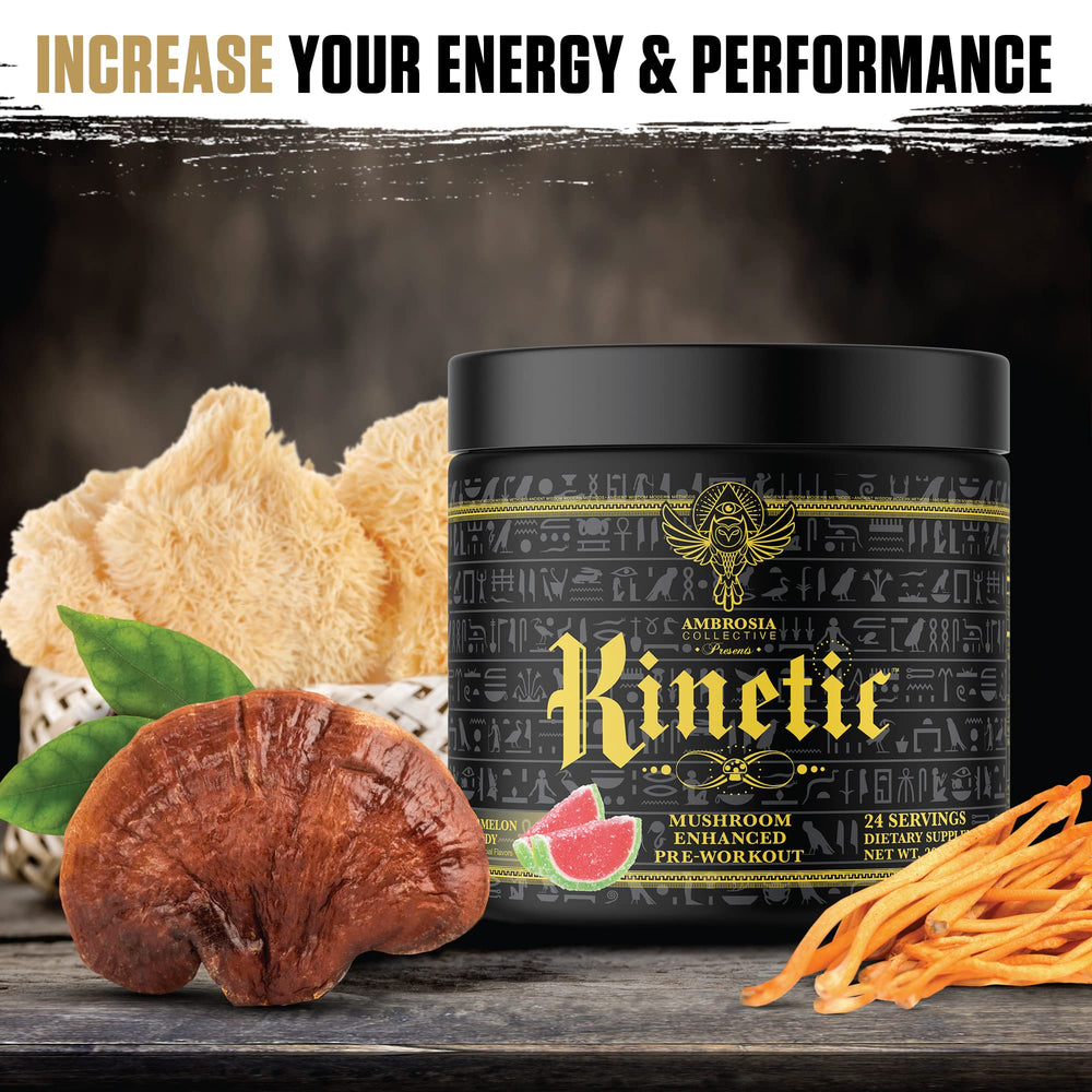 Ambrosia Kinetic reishi eleuthero tub highlights recovery-friendly ingredients.