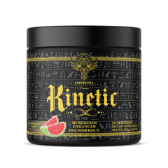 Ambrosia Kinetic watermelon candy scoop highlights clean energy for workouts.