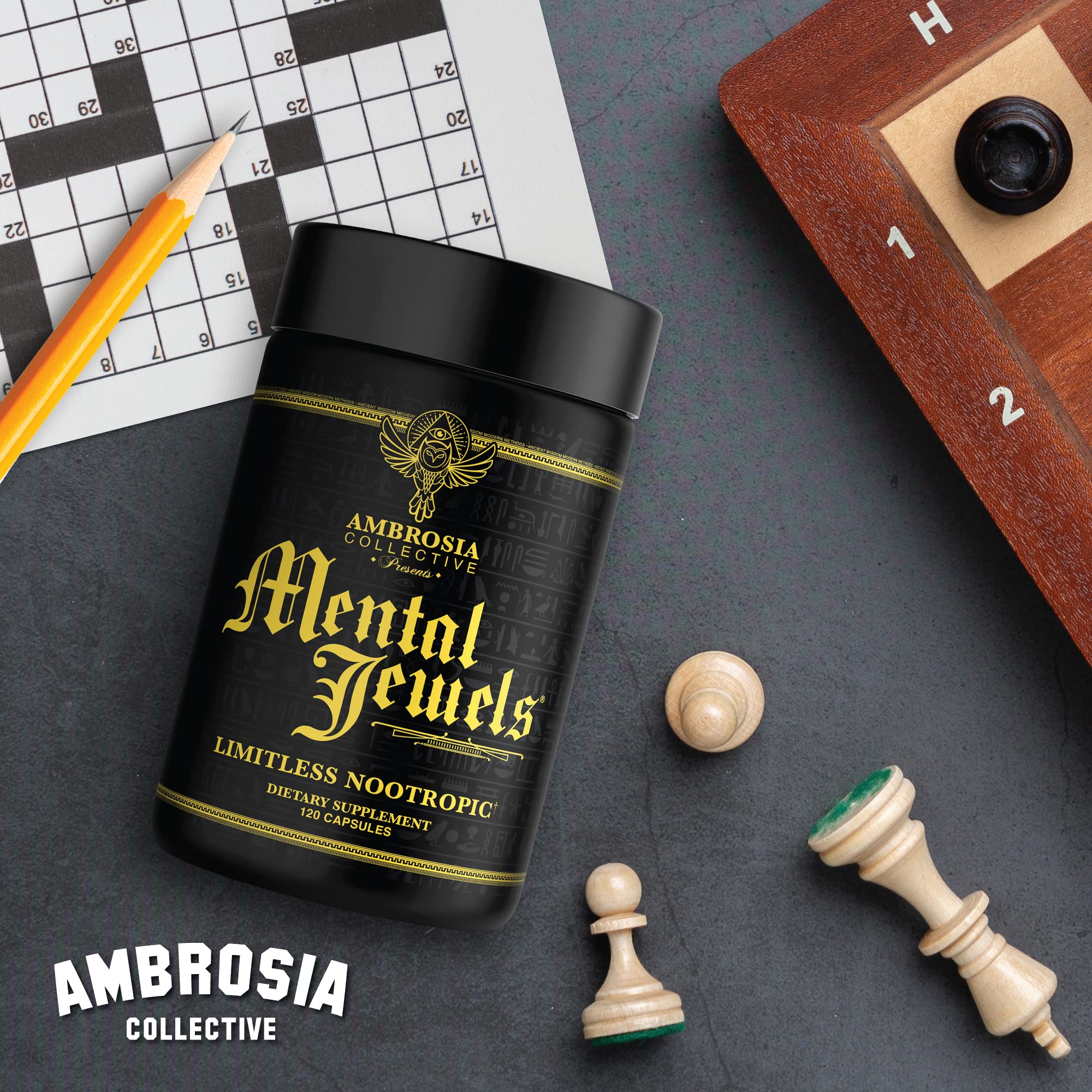 Ambrosia Mental Jewels capsules in hand ready for daily use