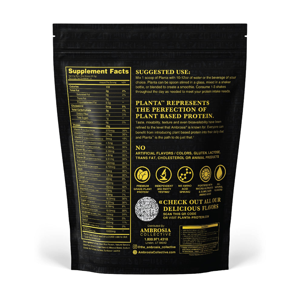 Ambrosia Planta Banana Maple shake glass shows creamy texture for enjoyment.
