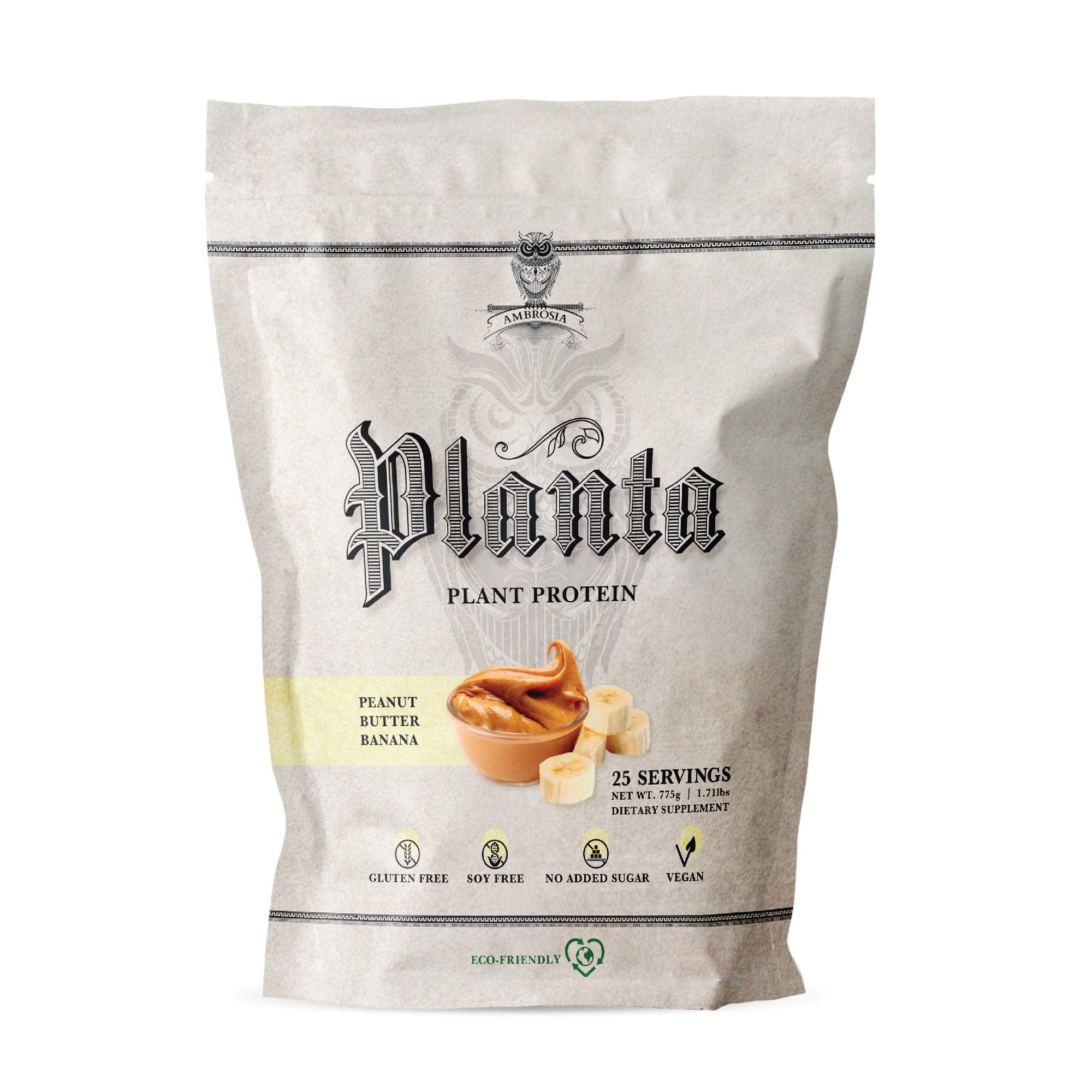 Ambrosia Planta bottle with label, dairy-free plant protein for workouts