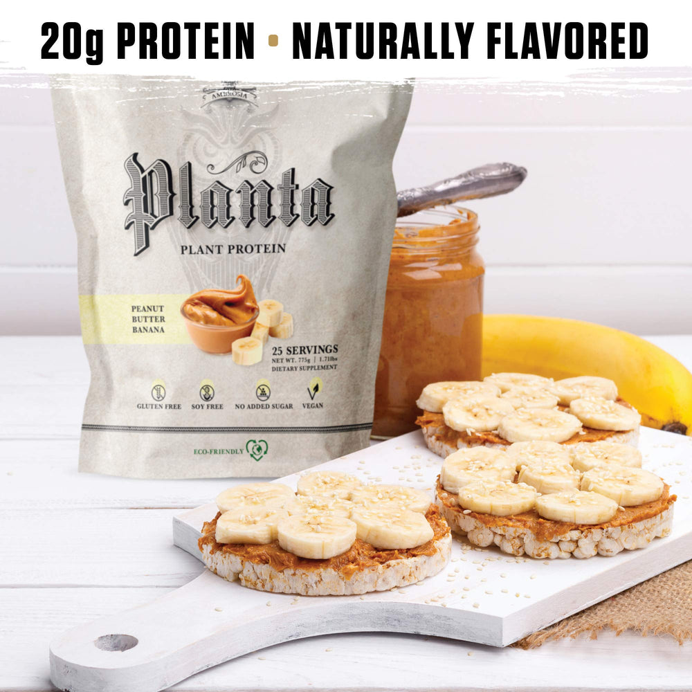 Ambrosia Planta peanut butter banana flavor packaging, tasty and creamy