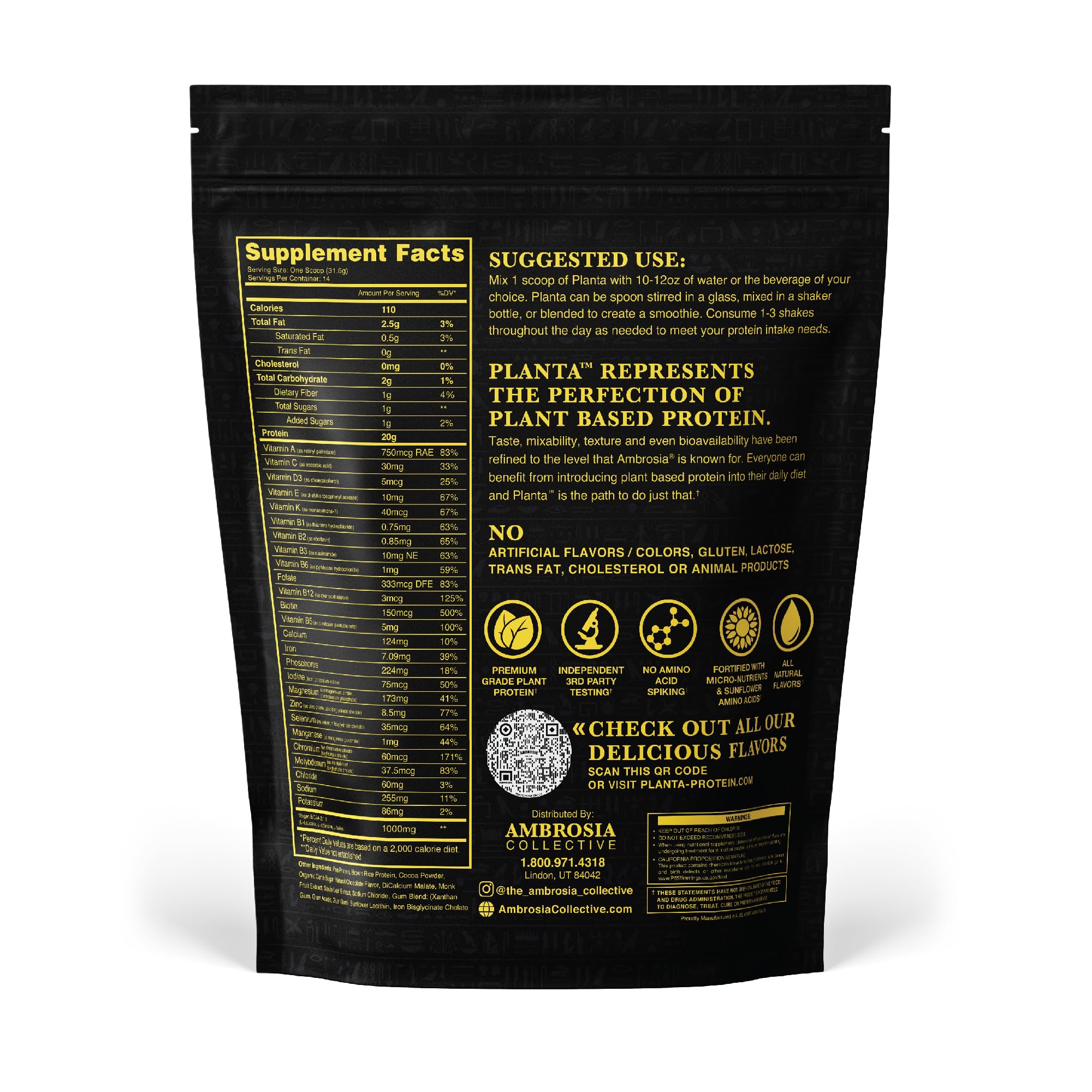 Ambrosia Planta shake glass with melted chocolate flavor for quick protein