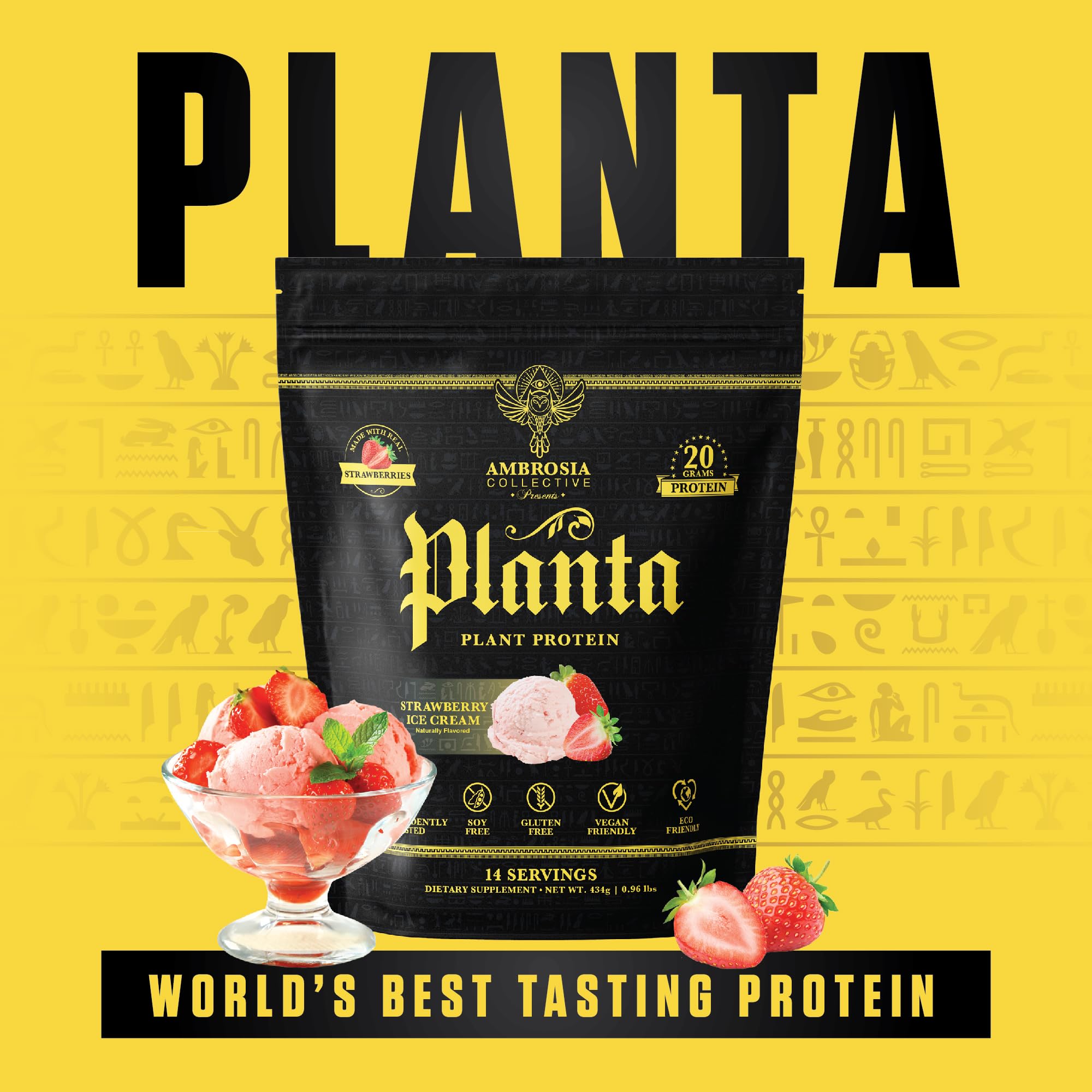 Ambrosia Planta strawberry ice cream flavor served in a bowl for a tasty option
