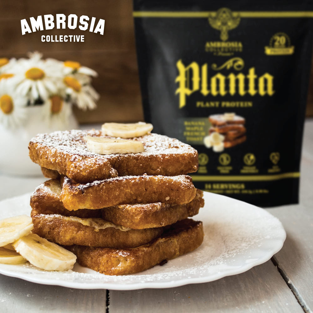 Ambrosia Planta vegan keto-friendly badge on packaging implies dairy-free nutrition.