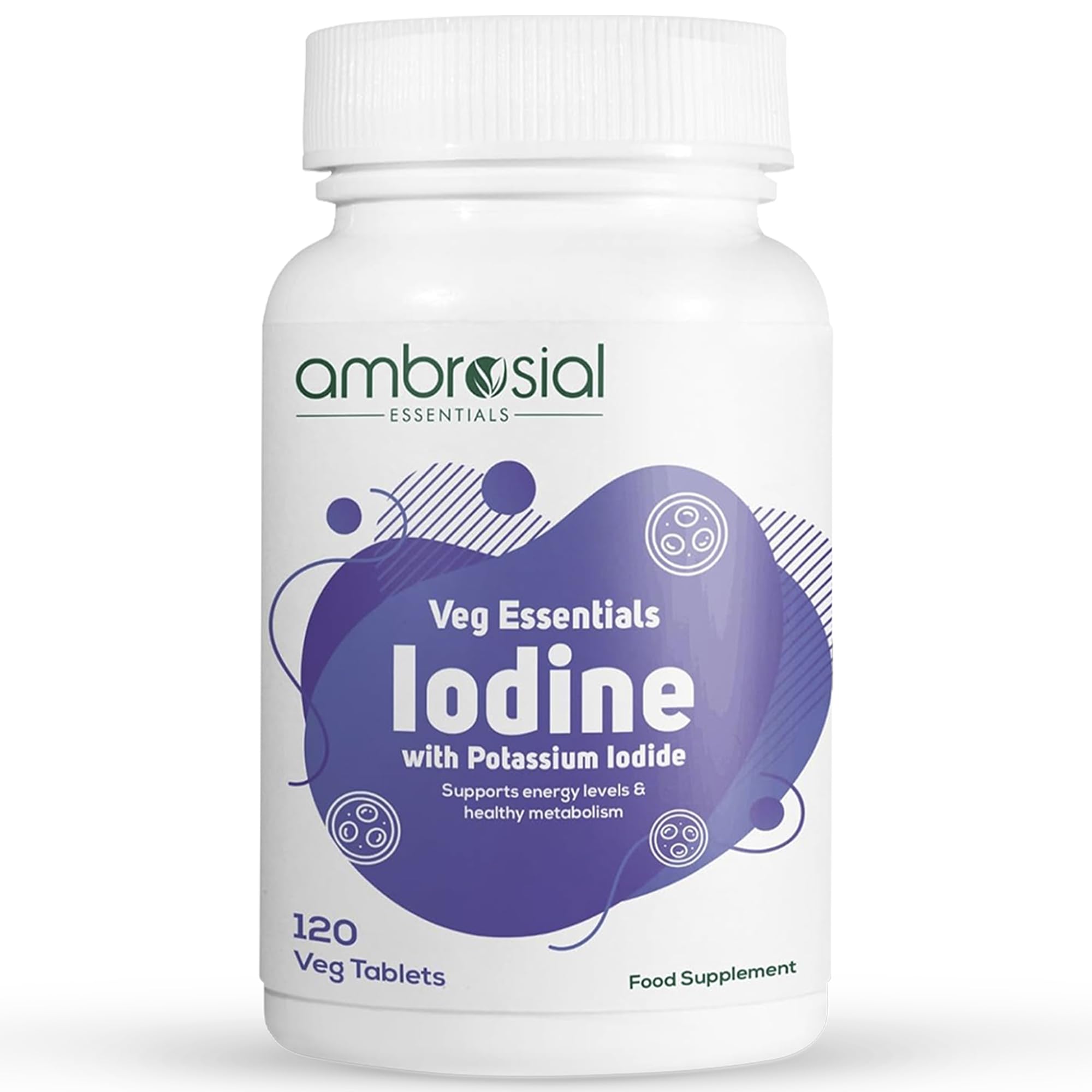 Ambrosial Iodine 5000mcg bottle front view for easy daily supplementation.