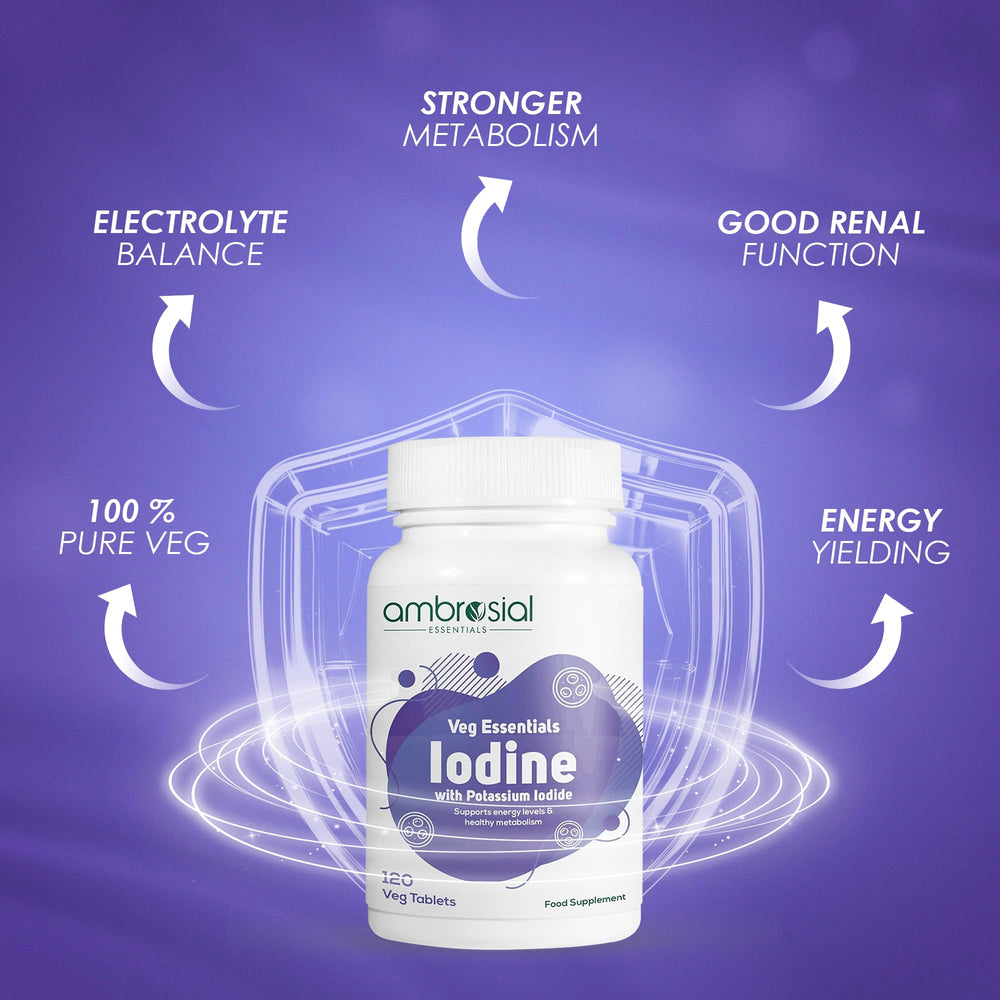 Ambrosial Iodine 5000mcg label close-up highlights quality and purity.