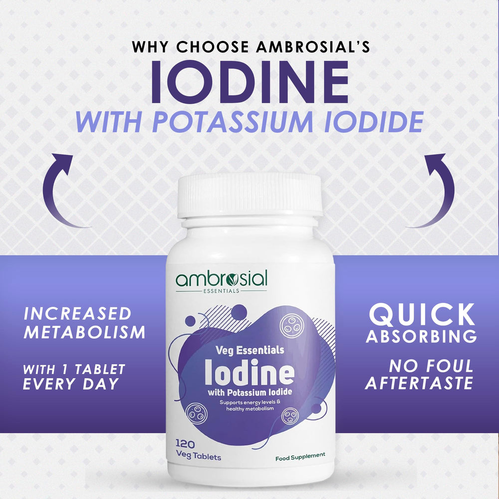 Ambrosial Iodine 5000mcg packaging exterior showcases sustainable sourcing.