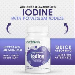 Ambrosial Iodine 5000mcg packaging exterior showcases sustainable sourcing.