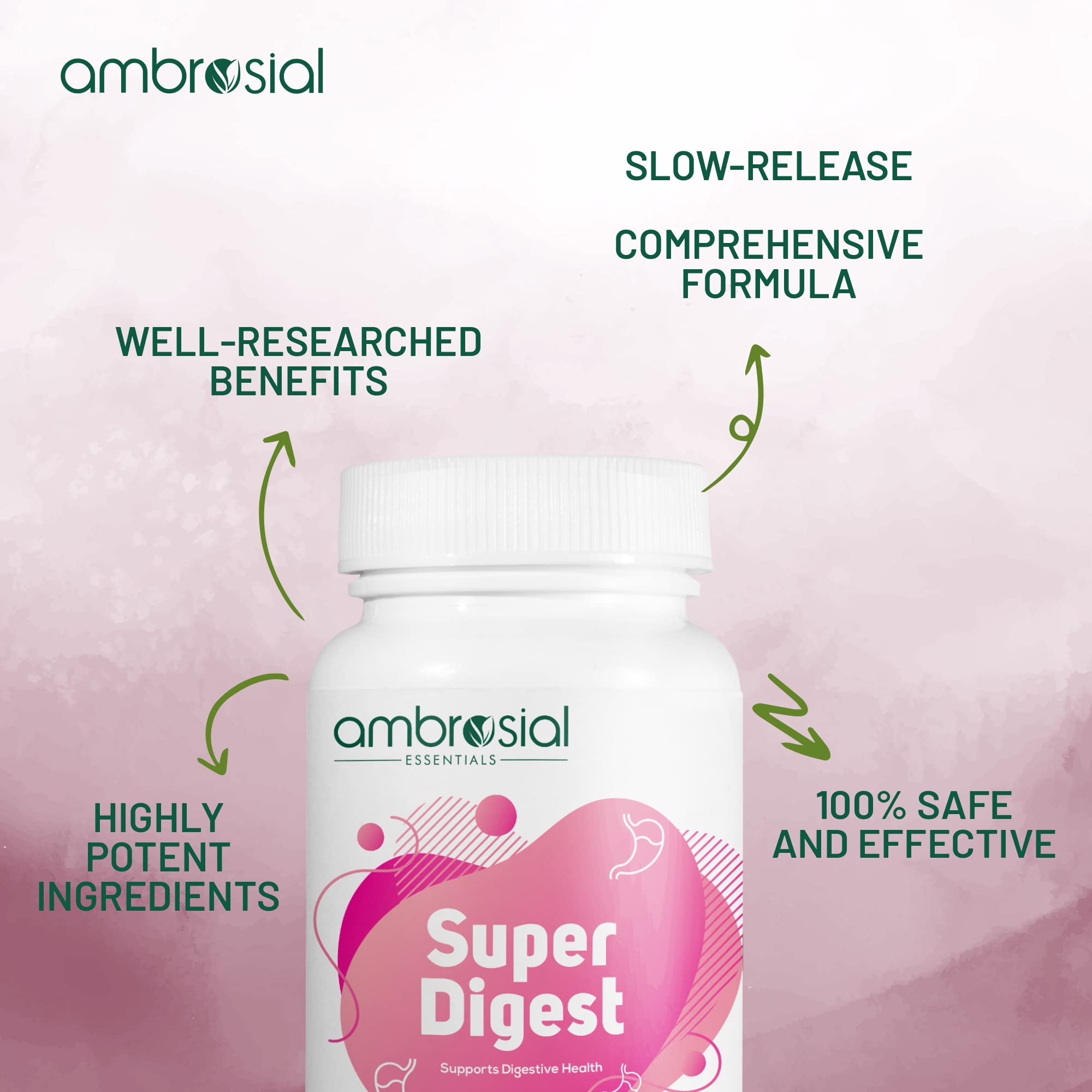 Pack of 60 AMBROSIAL Super Digest capsules for a practical digestive routine