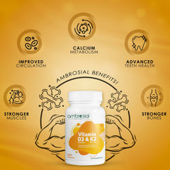 Ambrosial Vitamin D3 & K2 tablets pour shows easy, on-the-go daily dosing.
